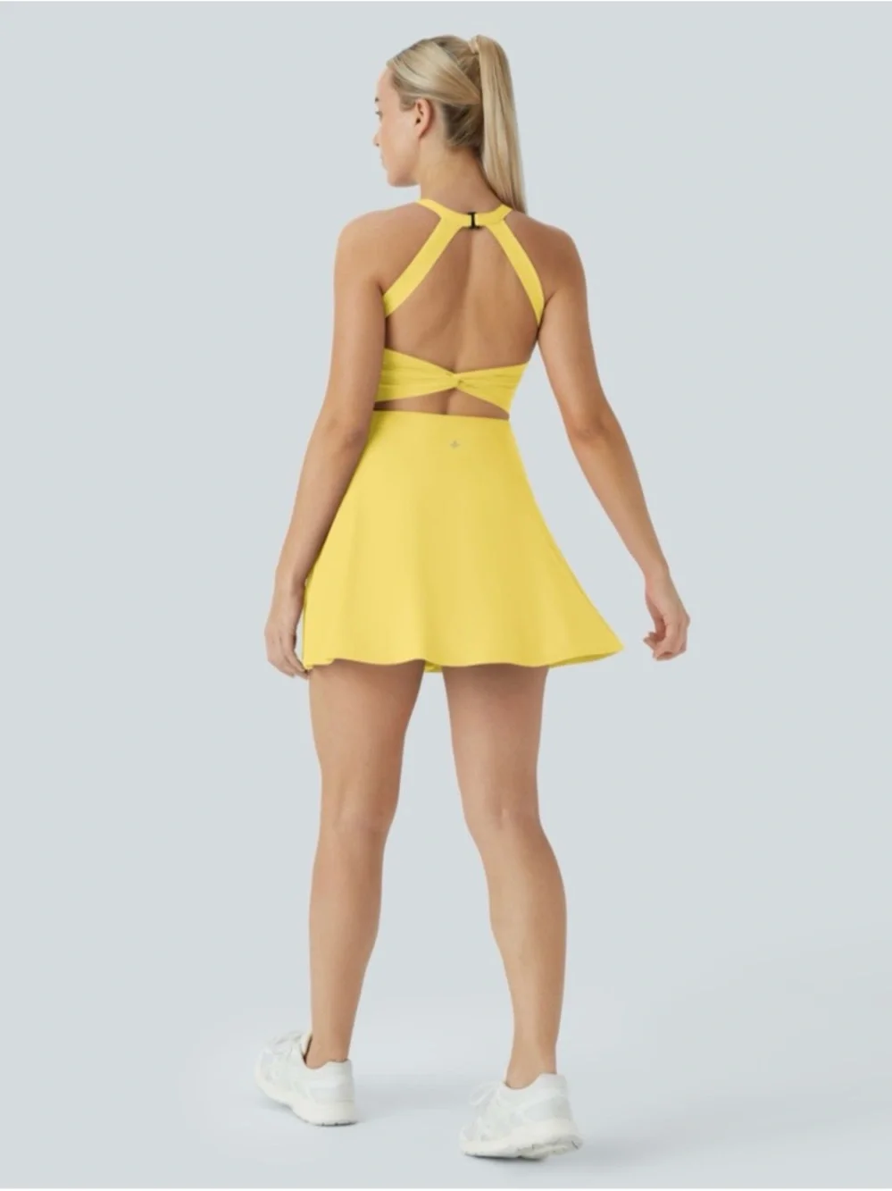 Halara SoftlyZero Airy Backless Twisted Cool Touch Active Dress EasyPeezy Yellow - Picture 9 of 11